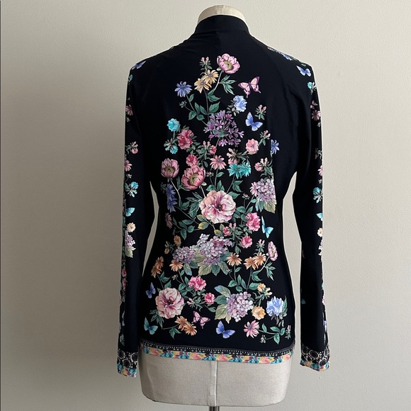 Johnny Was Floral Butterfly SURF SHIRT Swim Zip Up Golf Shirt sz Large NWT - Picture 7 of 7